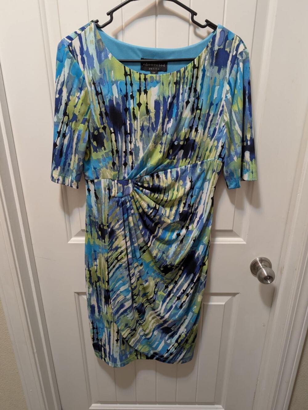 Connected Apparel Aqua & Lime Green Poly Short Sleeve Spring Dress Size 10P